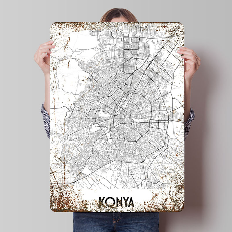 Custom Map Poster - Konya City Map Tinplate Sign Map