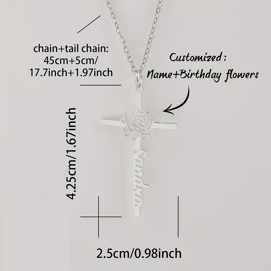 Custom Birth Flower Cross Name - Birth Flower Necklace review and price
