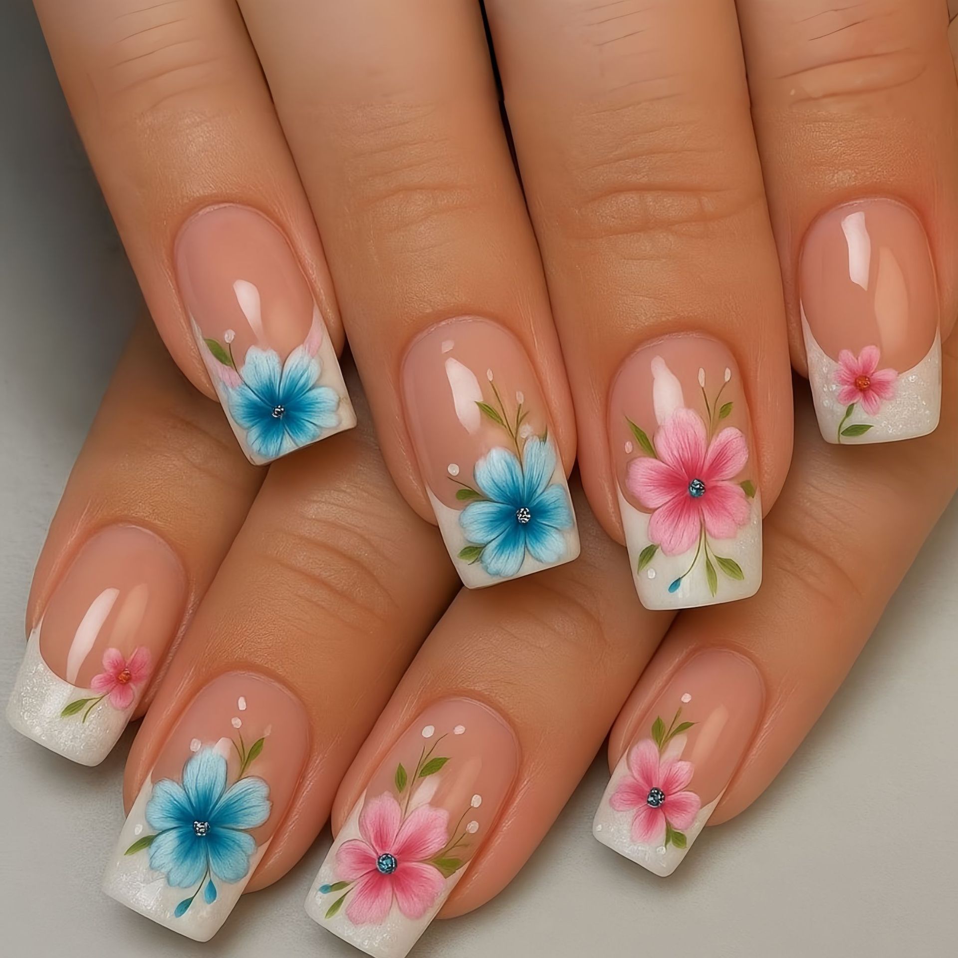 Short Medium fake nails for wo - Pressed Flower Art review and price