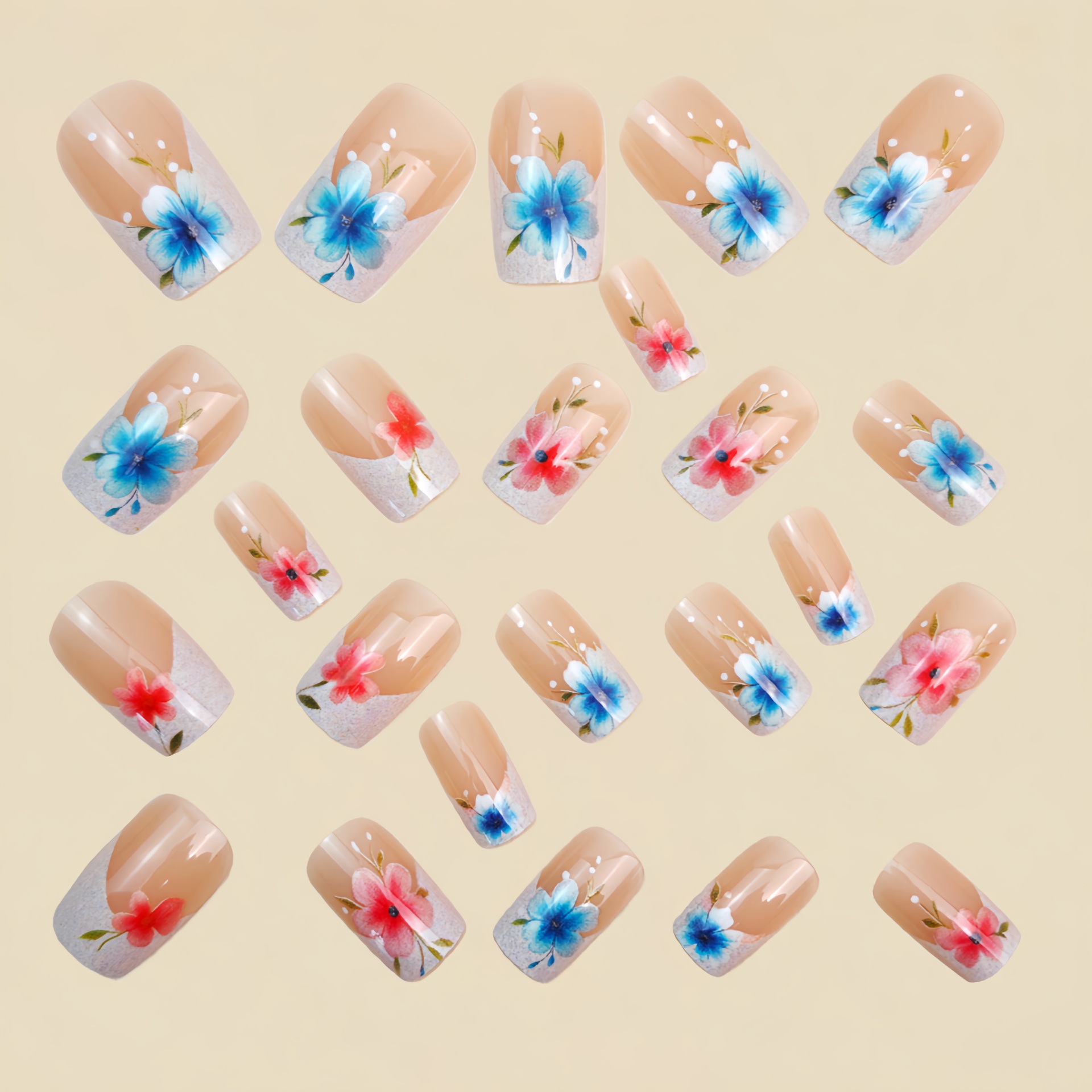 Short Medium fake nails for wo - Pressed Flower Art review and price