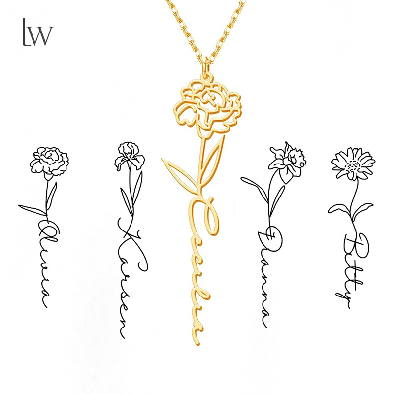 Personalized Birth Flower Name - Birth Flower Necklace review and price